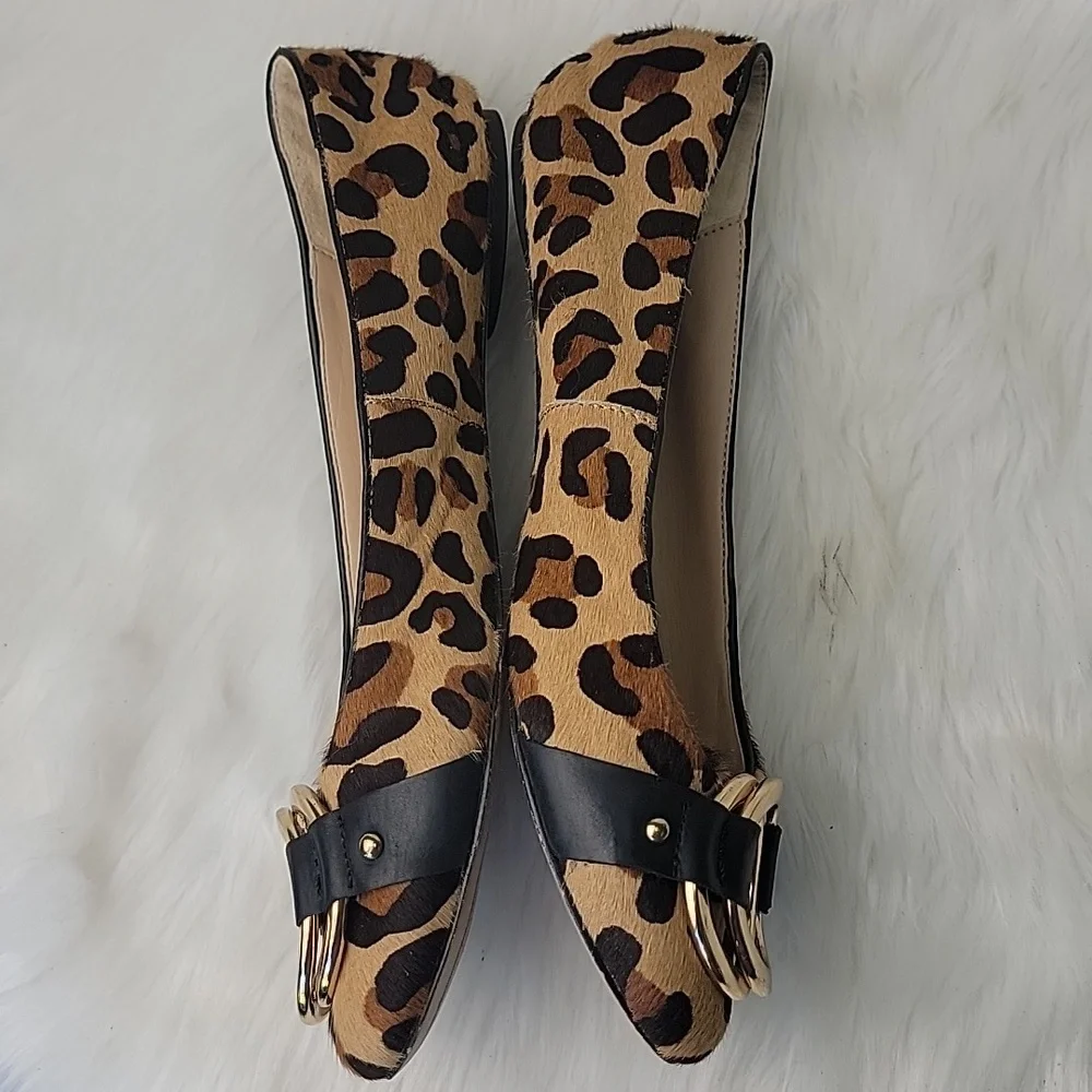 KARL LAGERFELD Liannes Leopard Animal Printed Calf Hair Embellished Ballet Flats